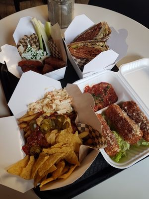 Dirty fries, mozza sticks, Reuben, and wings at Rudy's Dirty Vegan Diner in North West London