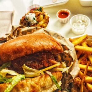 Buffalo burger at Rudy's Dirty Vegan Diner in North West London