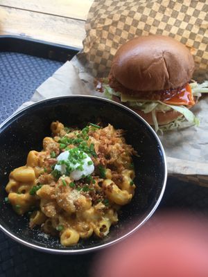 Mac cheese and buffalo burger. All vegan :) at Rudy's Dirty Vegan Diner in North West London