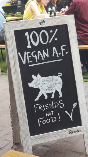 Sign outside 🌱 at Rudy's Dirty Vegan Diner in North West London