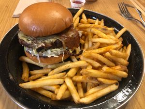 Dirty burger and chips 😍😍 at Rudy's Dirty Vegan Diner in North West London