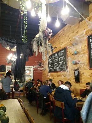 Interior during Halloween period at Rudy's Dirty Vegan Diner in North West London