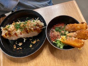 Hot dog and mozzarella sticks  at Rudy's Dirty Vegan Diner in North West London