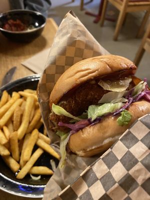 Chick’n burger  at Rudy's Dirty Vegan Diner in North West London