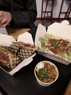 rueben, caesar, mac and cheese at Rudy's Dirty Vegan Diner in North West London