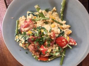 Srambled tofu (Special taste, for my taste a bit to much coconut) at Pituq Cafe in 