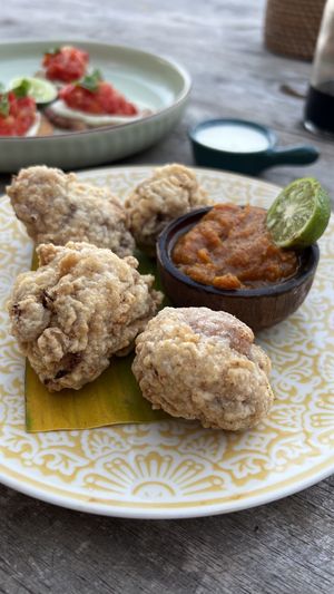 Cauli drumsticks with turmeric chili dip  at Pituq Cafe in 