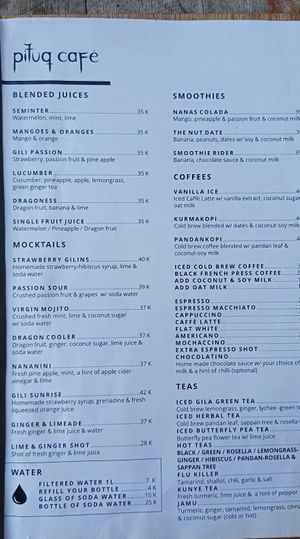 Menu at Pituq Cafe in 