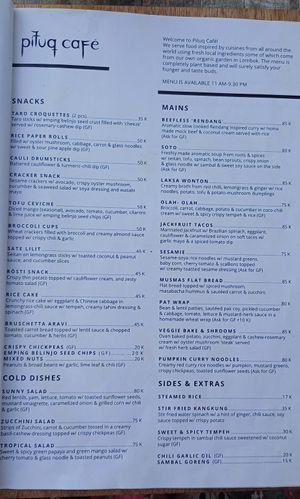 Menu at Pituq Cafe in 