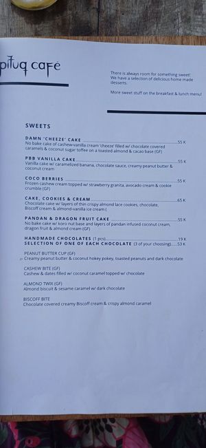Menu at Pituq Cafe in 