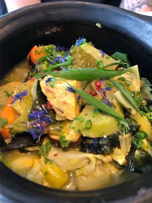 Vegan stew with tofu and tempeh at Organic Vision in Oostende