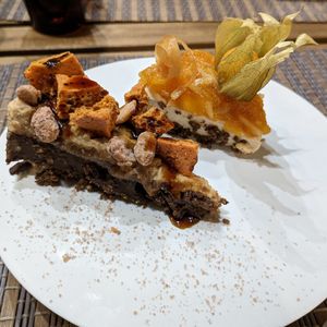 Snickers pie and What we believe was a gooseberry cheesecake at Remedio Santo Campo Alegre in Porto