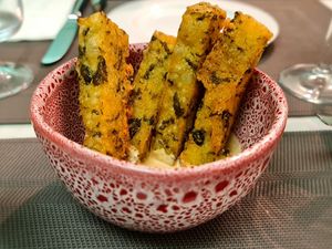 Polenta Frita Com Maionese De
Pimento Assado. at Remedio Santo Campo Alegre in Porto