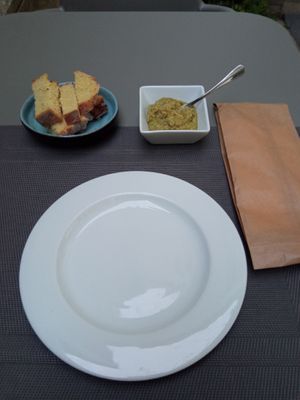 The best hummus dip I've ever tasted with corn bread  at Remedio Santo Campo Alegre in Porto