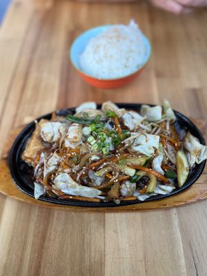Sizzling teriyaki tofu  at Komatsu Japanese Cuisine in South Hobart