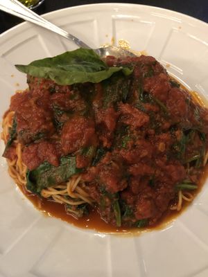 Vegan Angel Hair spinach marinara   at Anna Marie's in Las Vegas