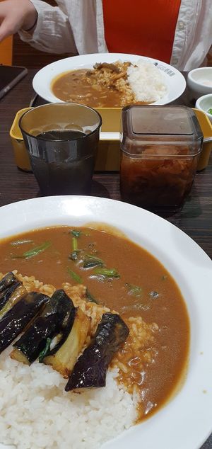 Vegetarian curry with eggplant, and with mushroom at Coco Ichibanya - Chuoku in Osaka