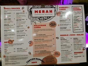Menu at Merah in Northcote