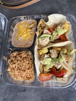 Vegan tofu tacos 🌮 side of beans with dairy cheese 🙄 at Red Mesa Mercado in St Petersburg