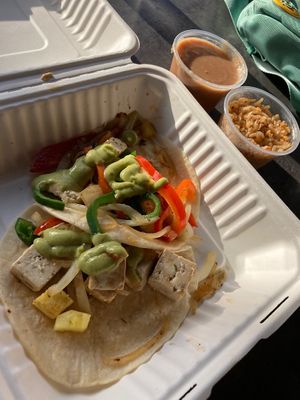 Tofu tacos, beans and rice. Make sure to specify NO CHEESE  at Red Mesa Mercado in St Petersburg