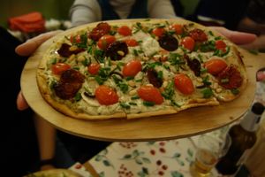 G39 Wild Garlic (vegan) (with wild garlic cream, mushrooms, and cherry tomatoes) at Flammerie Alt-Saarbrücken in Saarbrucken