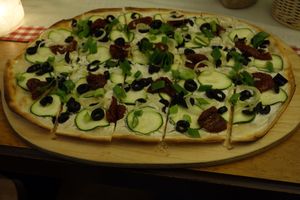 Sicilian tarte flambée (vegan) at Flammerie Alt-Saarbrücken in Saarbrucken