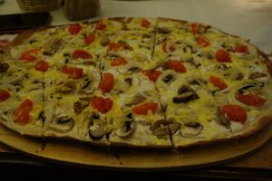 Vegan forest tarte flambée  at Flammerie Alt-Saarbrücken in Saarbrucken
