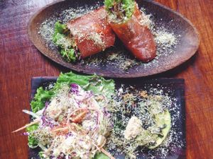 Raw wraps and pizza  at Cacao Flow in Jimbaran