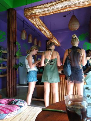3 girls happy with what they just ate here at Cacao Flow in Jimbaran
