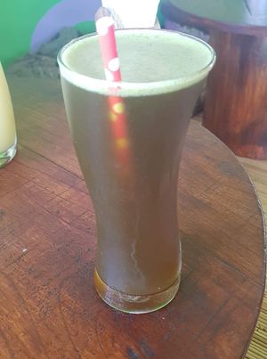 Looks not appealing, but taste was delicious! AloeMint juice! at Cacao Flow in Jimbaran