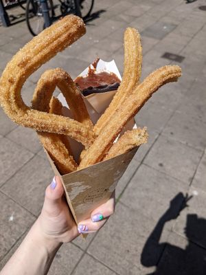 Churros with chocolate sauce at Churros for the People in Norwich