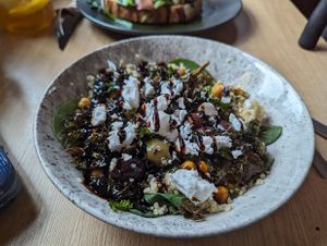 Roast vegetable salad with vegan 'feta' at Birdhouse in Sheffield
