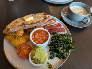 Vegan breakfast and chai latte at Birdhouse in Sheffield