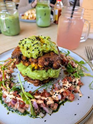 Sweet corn fritters on guac with salsa at Birdhouse in Sheffield