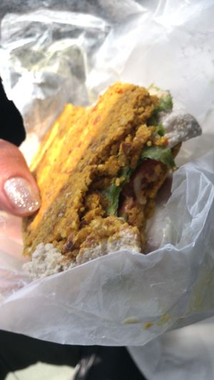 Delicious raw vegan burger with flavour and texture that filled the hunger gap.  at Mi Hungry in Ocho Rios