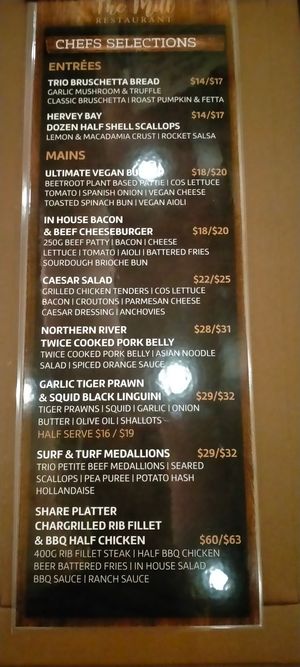 Menu at Caboolture Sports Club in Morayfield