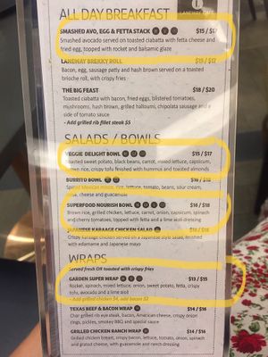 Cafe Menu (vegan options available for those marked) at Caboolture Sports Club in Morayfield