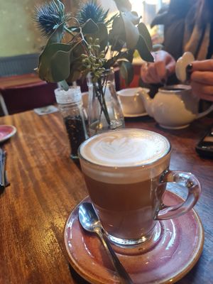 Latte with oat milk at Spout Brew House in Leek