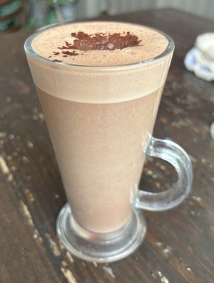 Oat milk Hot Chocolate   at Mojo's Music Cafe in Scarborough