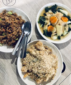 Naibai with Bailing mushroom, Petai Fried Rice, Oatmeal Prawn at En Hui Vegetarian Food 恩惠素食 - Marsiling in North Singapore