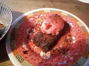 Chocolate brownie at Jumon in Belfast