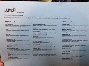 Menu  at Jumon in Belfast