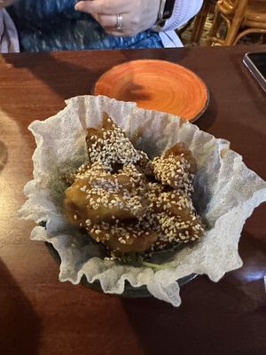 Fried cauliflower with rice paper   at Jumon in Belfast