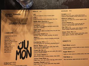 Menu April 2026 at Jumon in Belfast