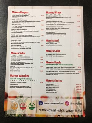 Menu  at Marees Sauces and Food in London