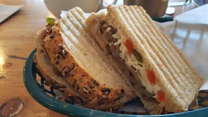 Vegan cheese, mushroom and pepper toastie at Grano in Manchester