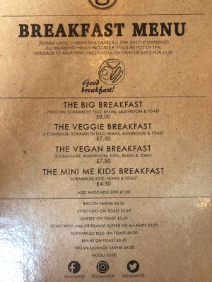 breakfast menu at Grano in Manchester