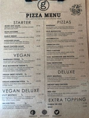 pizza menu Jan 2019 at Grano in Manchester