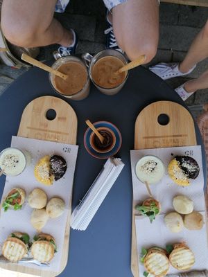 Lunch platter and ice latte at Veggie in Rotterdam