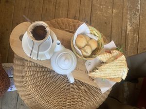 Mustard tosti, cheese balls & Brazilian filter coffee  at Veggie in Rotterdam